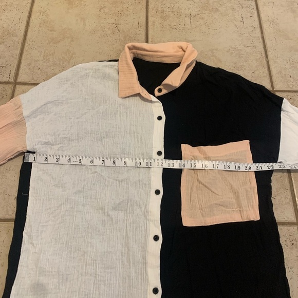 Colorblock Cotton Crinkle Oversized Button Down Shirt Size Large - Picture 5 of 5